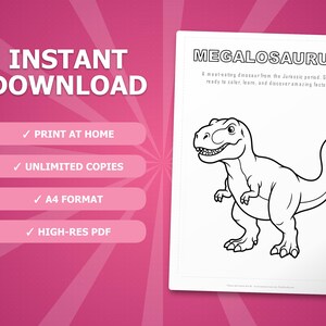 Megalosaurus Dinosaur Activity Bundle | Printable Coloring Pages, Worksheets & Facts for Kids | Preschool Homeschool | Instant PDF image 4