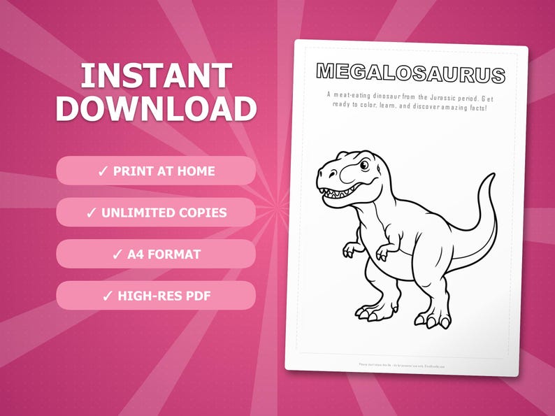 Megalosaurus Dinosaur Activity Bundle | Printable Coloring Pages, Worksheets & Facts for Kids | Preschool Homeschool | Instant PDF image 4