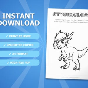 Stygimoloch Dinosaur Activity Bundle | Printable Coloring Pages, Worksheets (PDF) image 4