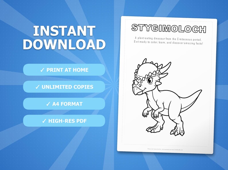 Stygimoloch Dinosaur Activity Bundle | Printable Coloring Pages, Worksheets (PDF) image 4
