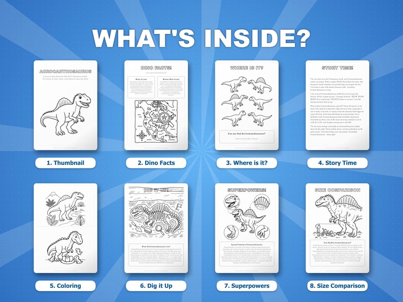 Pacchetto di attività sul dinosauro Acrocanthosaurus: pagine da colorare, schede didattiche e curiosità (PDF) immagine 2