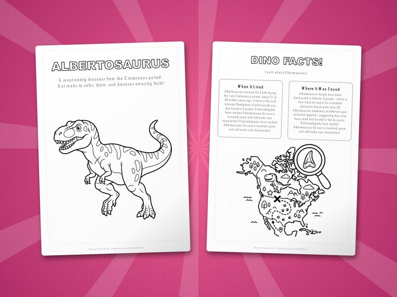 Albertosaurus dinosaurus activiteitenbundel | Afdrukbare kleurplaten, werkbladen en weetjes voor kinderen | Thuisonderwijs voorschoolse opvang | Directe pdf afbeelding 5