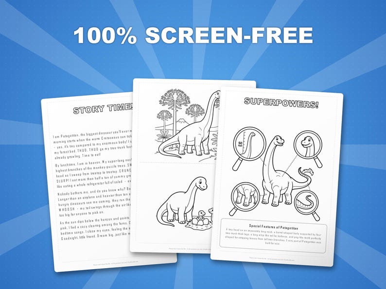 Patagotitan Dinosaur Activity Bundle | Printable Coloring Pages, Worksheets (PDF Download) image 3