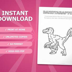 Dakotaraptor Dinosaur Activity Bundle | Coloring Pages, Worksheets, Facts (PDF) image 4