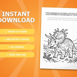 コスモケラトプス恐竜アクティビティセット｜子供向け印刷可能な塗り絵、ワークシート、豆知識｜幼児向けホームスクール｜PDF即時ダウンロード 画像 4