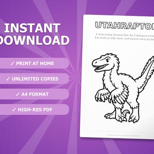 Utahraptor Dinosaur Activity Bundle | Coloring Pages, Worksheets, Facts (PDF Download) image 4
