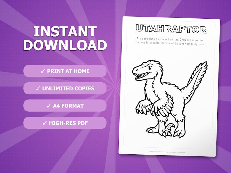 Utahraptor Dinosaur Activity Bundle | Coloring Pages, Worksheets, Facts (PDF Download) image 4
