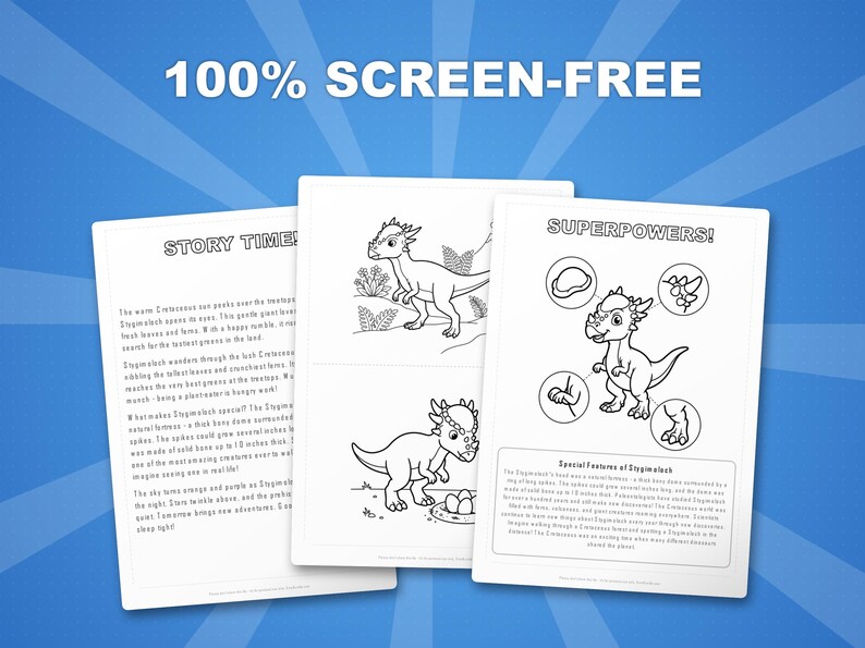 Stygimoloch Dinosaur Activity Bundle | Printable Coloring Pages, Worksheets (PDF) image 3
