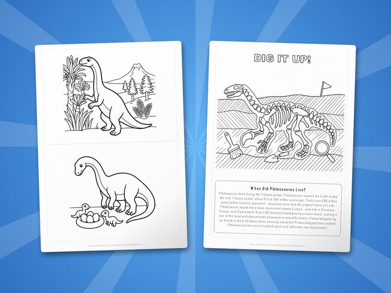 Plateosaurus Dinosaur Activity Bundle | Printable Coloring Pages, Worksheets & Facts for Kids | Preschool Homeschool | Instant PDF image 7