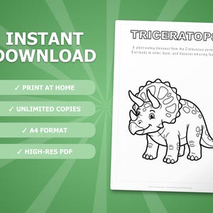 Triceratops Dinosaur Activity Bundle | Coloring Pages, Worksheets, Facts (PDF Download) image 4