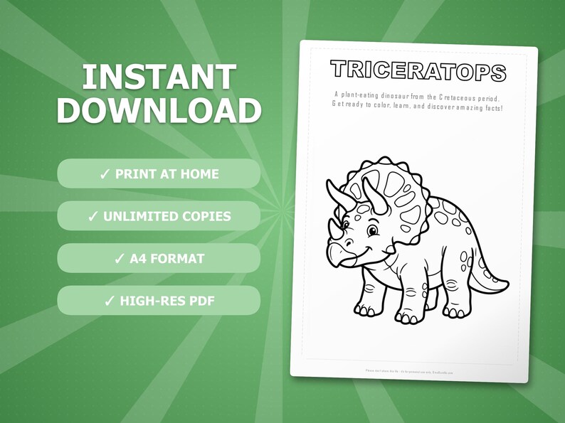Triceratops Dinosaur Activity Bundle | Coloring Pages, Worksheets, Facts (PDF Download) image 4