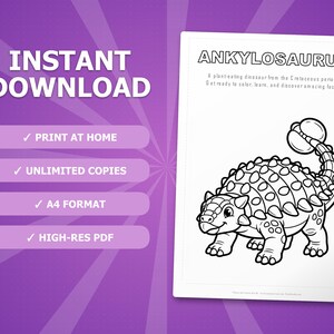 Ankylosaurus Dinosaur Activity Bundle | Printable Coloring Pages, Worksheets, Facts (PDF) image 4