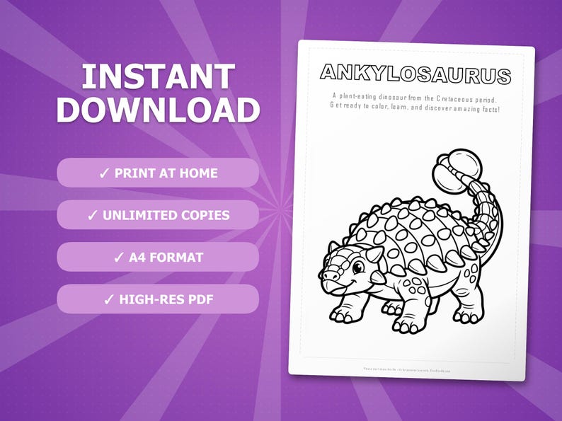 Ankylosaurus Dinosaur Activity Bundle | Printable Coloring Pages, Worksheets, Facts (PDF) image 4