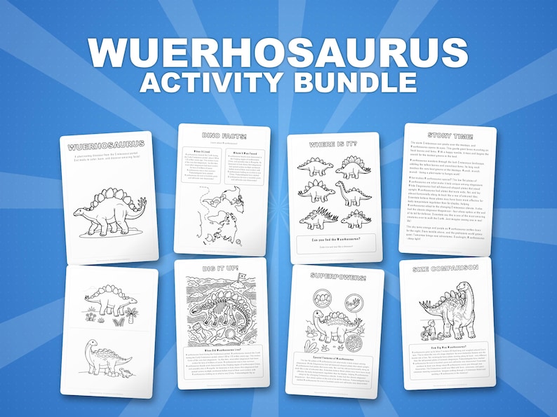 Wuerhosaurus Dinosaur Activity Bundle | Printable Coloring Pages, Worksheets & Facts for Kids | Preschool Homeschool | Instant PDF image 1