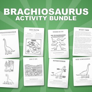 Activiteitenbundel brachiosaurus-dinosaurus | Kleurplaten, werkbladen, feiten (pdf-download) afbeelding 1
