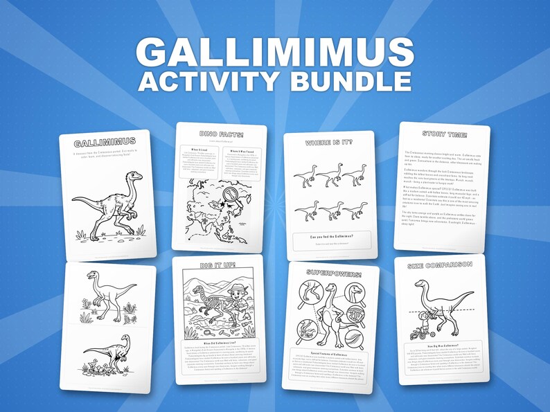 Gallimimus Dinosaur Activity Bundle | Coloring Pages, Worksheets, Facts (PDF Download) image 1
