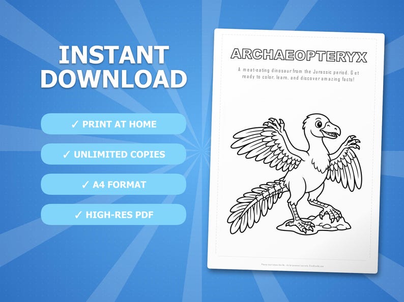 Archaeopteryx Dinosaur Activity Bundle | Coloring Pages, Worksheets, Facts (PDF Download) image 4