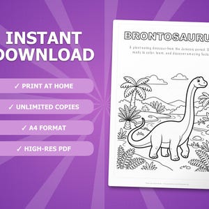Brontosaurus Dinosaur Activity Bundle | Coloring Pages, Worksheets, Facts (PDF Download) image 4