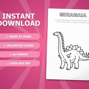 Miragaia Dinosaur Activity Bundle | Printable Coloring Pages, Worksheets & Facts for Kids | Preschool Homeschool | Screen-Free | Instant PDF image 4