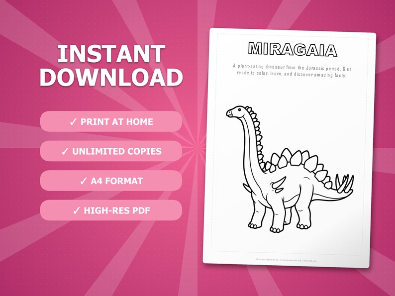 Miragaia Dinosaur Activity Bundle | Printable Coloring Pages, Worksheets & Facts for Kids | Preschool Homeschool | Screen-Free | Instant PDF image 4