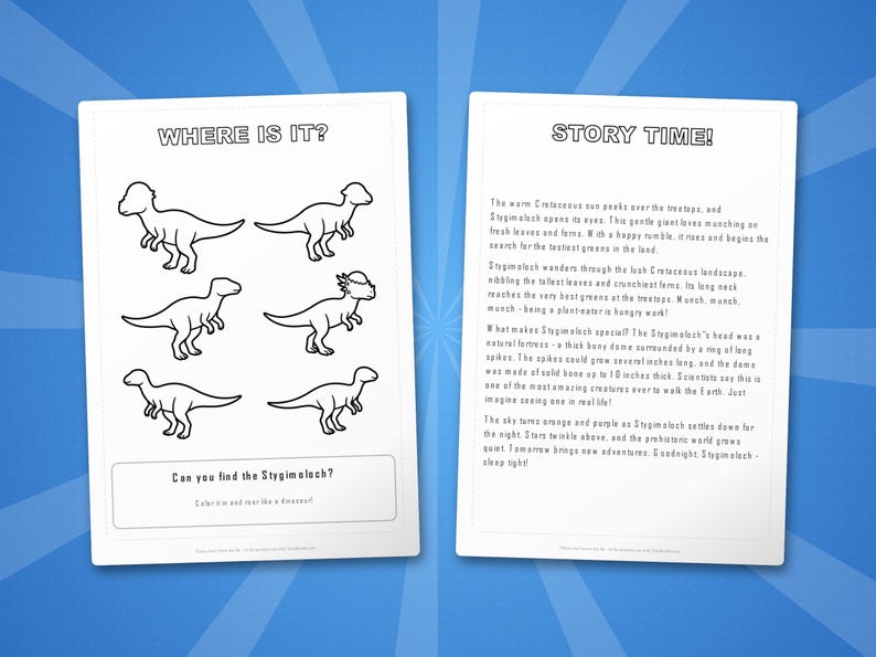 Stygimoloch Dinosaur Activity Bundle | Printable Coloring Pages, Worksheets (PDF) image 6