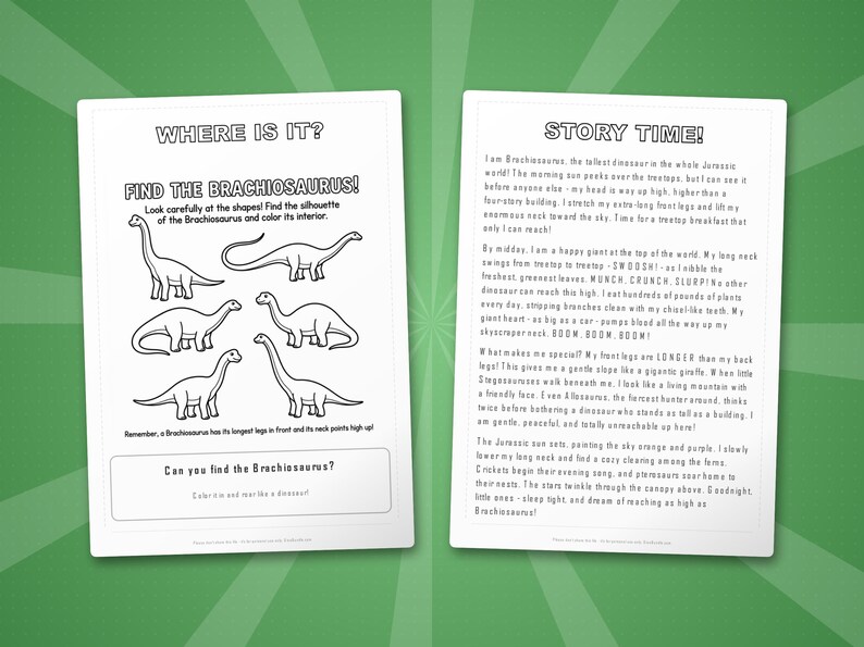 Activiteitenbundel brachiosaurus-dinosaurus | Kleurplaten, werkbladen, feiten (pdf-download) afbeelding 6