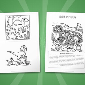 Pacchetto di attività sul dinosauro Troodon / Pagine da colorare, schede di lavoro, curiosità (PDF immediato) immagine 7
