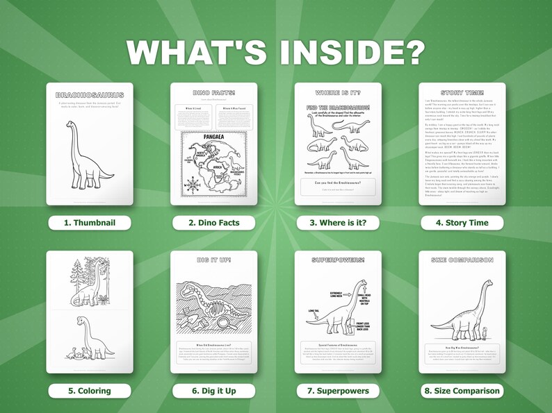 Activiteitenbundel brachiosaurus-dinosaurus | Kleurplaten, werkbladen, feiten (pdf-download) afbeelding 2