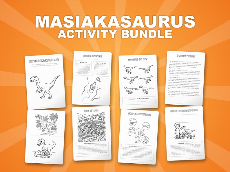 Masiakasaurus Dinosaur Activity Bundle | Printable Coloring Pages, Worksheets & Facts for Kids | Preschool Homeschool | Instant PDF image 1