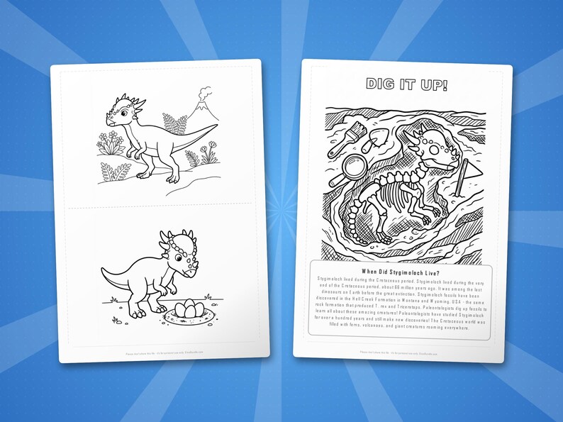 Stygimoloch Dinosaur Activity Bundle | Printable Coloring Pages, Worksheets (PDF) image 7
