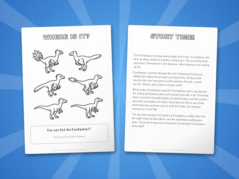 Caudipteryx-activiteitenbundel dinosaurus | Kleurplaten, werkbladen, feiten (pdf-download) afbeelding 6
