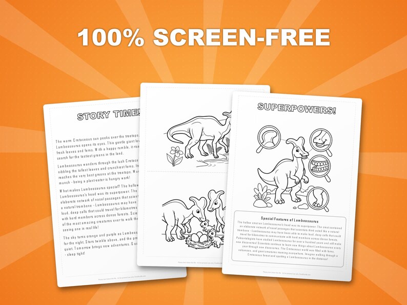 Paquete de actividades sobre el dinosaurio Lambeosaurus / Páginas para colorear, hojas de trabajo, datos interesantes (PDF instantáneo) imagen 3