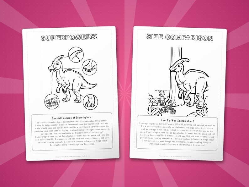Saurolophus Dinosaur Activity Pack | Coloring Pages, Worksheets, Facts (Instant PDF) image 8