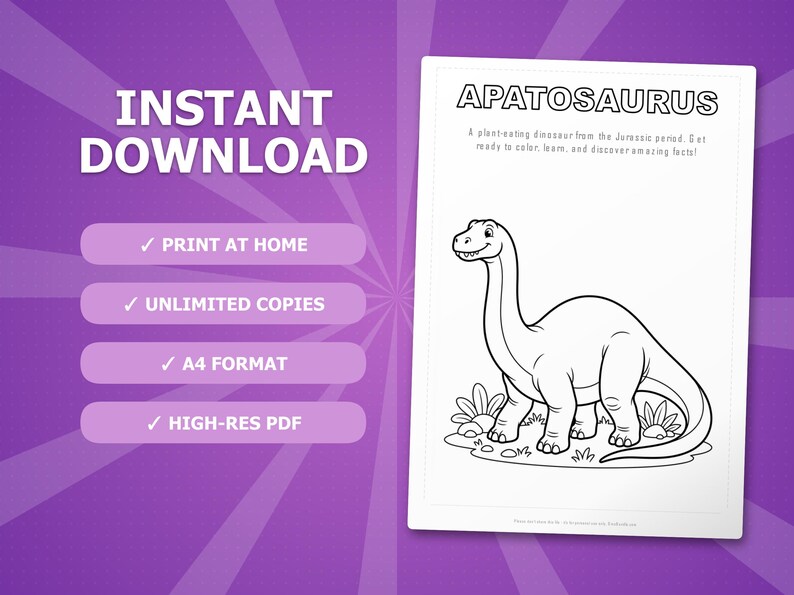 Apatosaurus Dinosaur Activity Bundle | Printable Coloring Pages, Worksheets & Facts for Kids | Preschool Homeschool | Instant PDF image 4