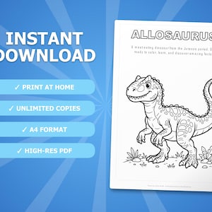 Allosaurus Dinosaurier Aktivität Bündel | Druckbare Ausmalseiten, Arbeitsblätter & Fakten für Kinder | Vorschule Homeschool | Sofort-PDF Bild 4
