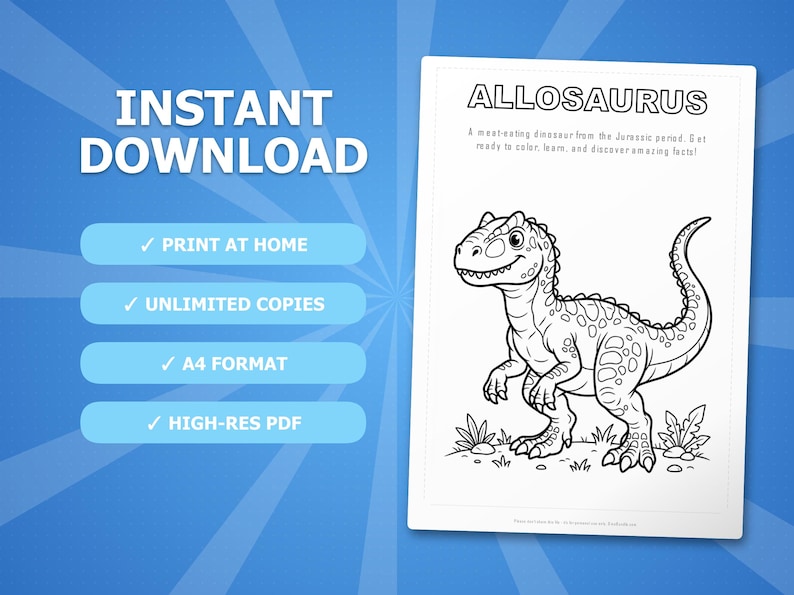 Allosaurus Dinosaurier Aktivität Bündel | Druckbare Ausmalseiten, Arbeitsblätter & Fakten für Kinder | Vorschule Homeschool | Sofort-PDF Bild 4