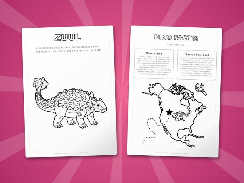 Zuul Dinosaur Activity Bundle | Printable Coloring Pages, Worksheets (PDF Download) image 5