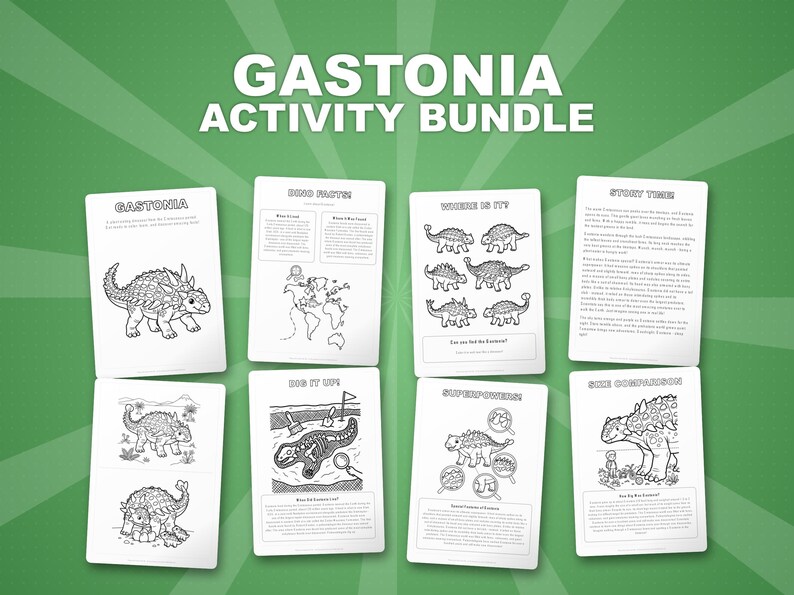 Gastonia Dinosaur Activity Bundle | Coloring Pages, Worksheets, Facts (PDF Download) image 1