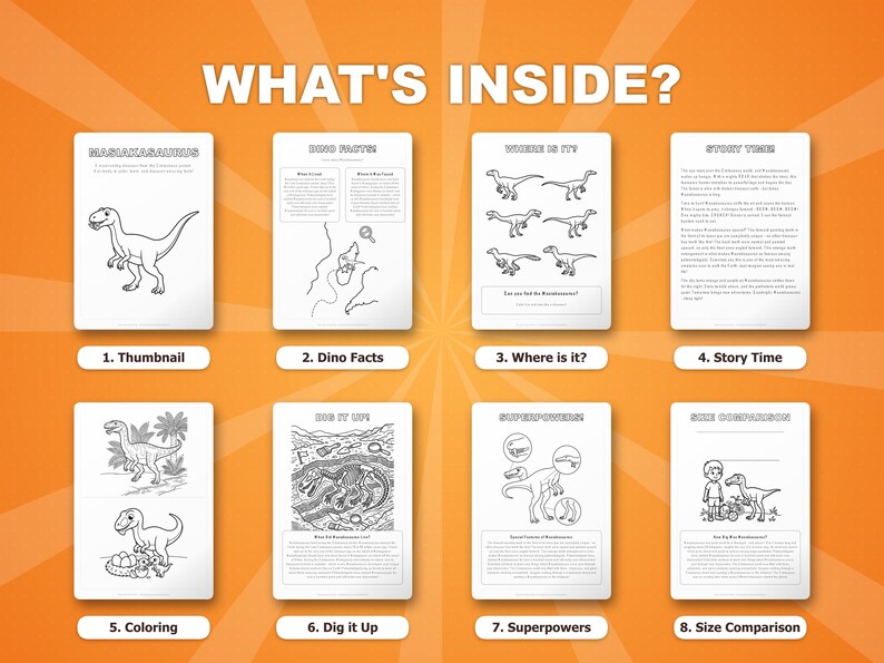 Masiakasaurus Dinosaur Activity Bundle | Printable Coloring Pages, Worksheets & Facts for Kids | Preschool Homeschool | Instant PDF image 2