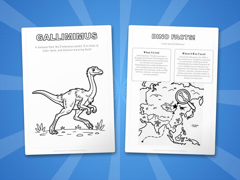 Gallimimus Dinosaur Activity Bundle | Coloring Pages, Worksheets, Facts (PDF Download) image 5