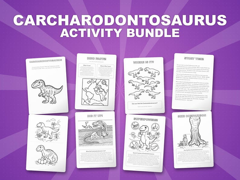 Carcharodontosaurus Dinosaur Activity Bundle | Coloring Pages, Worksheets, Facts (PDF) image 1