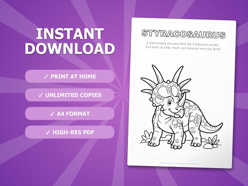 スティラコサウルス恐竜アクティビティセット｜ぬりえ、ワークシート、豆知識（PDF） 画像 4