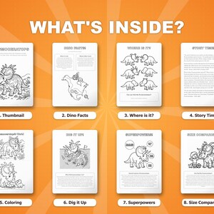 コスモケラトプス恐竜アクティビティセット｜子供向け印刷可能な塗り絵、ワークシート、豆知識｜幼児向けホームスクール｜PDF即時ダウンロード 画像 2