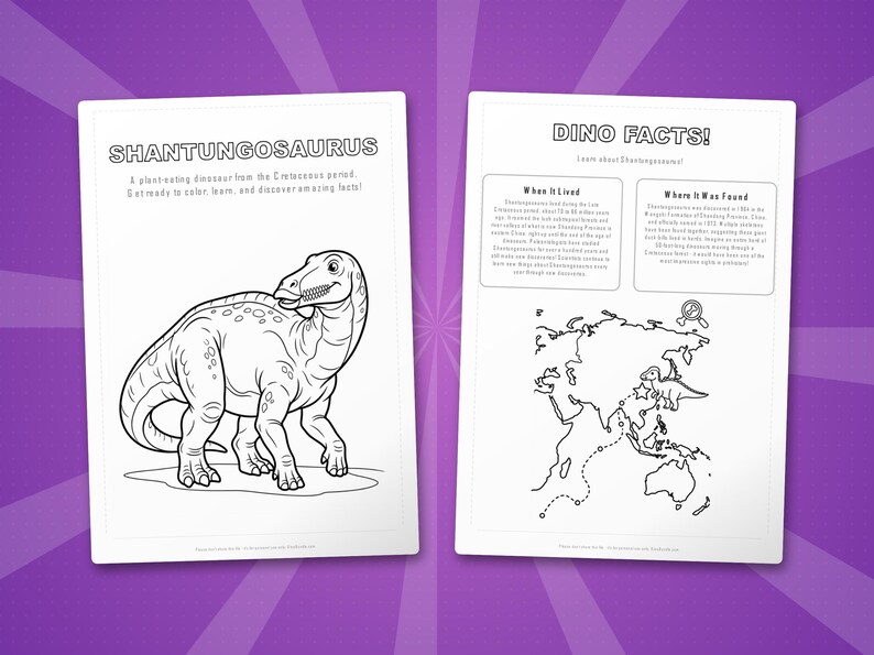 Shantungosaurus Dinosaur Activity Bundle | Coloring Pages, Worksheets, Facts (PDF Download) image 5