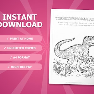 Paquete de actividades sobre el dinosaurio Yangchuanosaurus / Páginas para colorear, hojas de trabajo, datos interesantes (descarga en PDF) imagen 4
