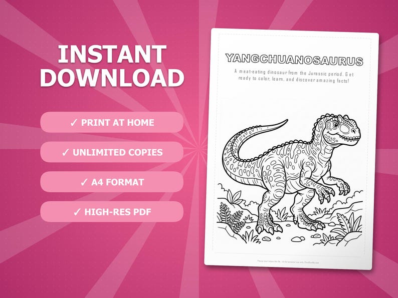 Paquete de actividades sobre el dinosaurio Yangchuanosaurus / Páginas para colorear, hojas de trabajo, datos interesantes (descarga en PDF) imagen 4
