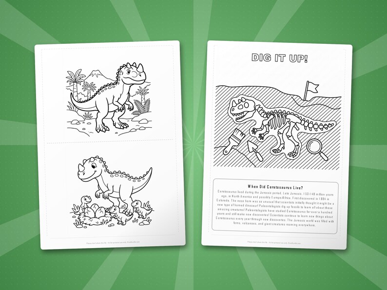 Ceratosaurus-dinosaurus activiteitenbundel | Kleurplaten, werkbladen, feiten (pdf-download) afbeelding 7