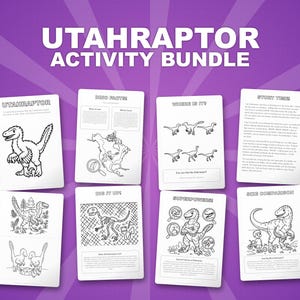 Utahraptor Dinosaur Activity Bundle | Coloring Pages, Worksheets, Facts (PDF Download) image 1