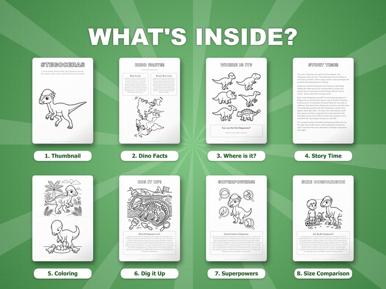 Paquete de actividades sobre el dinosaurio Stegoceras / Páginas para colorear, hojas de trabajo, datos interesantes (descarga en PDF) imagen 2