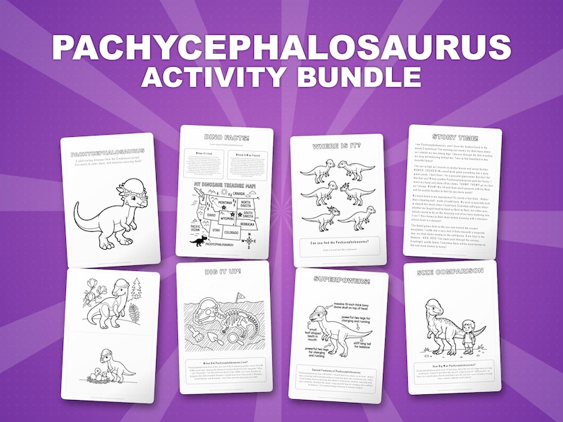 Pachycephalosaurus Dinosaur Activity Bundle | Coloring Pages, Worksheets, Facts (PDF) image 1